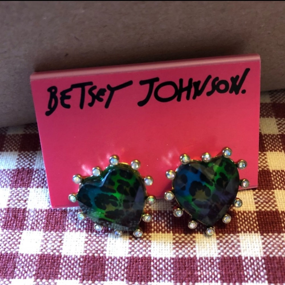 Betsy Johnson Multi Print Heart Earrings